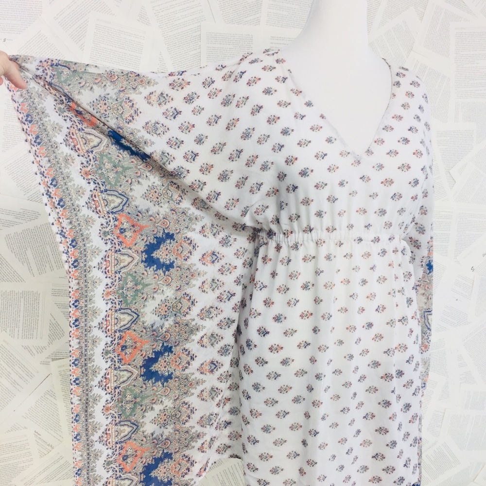 Sheer BoHo Bat Wing Dress Hippie Paisley Large